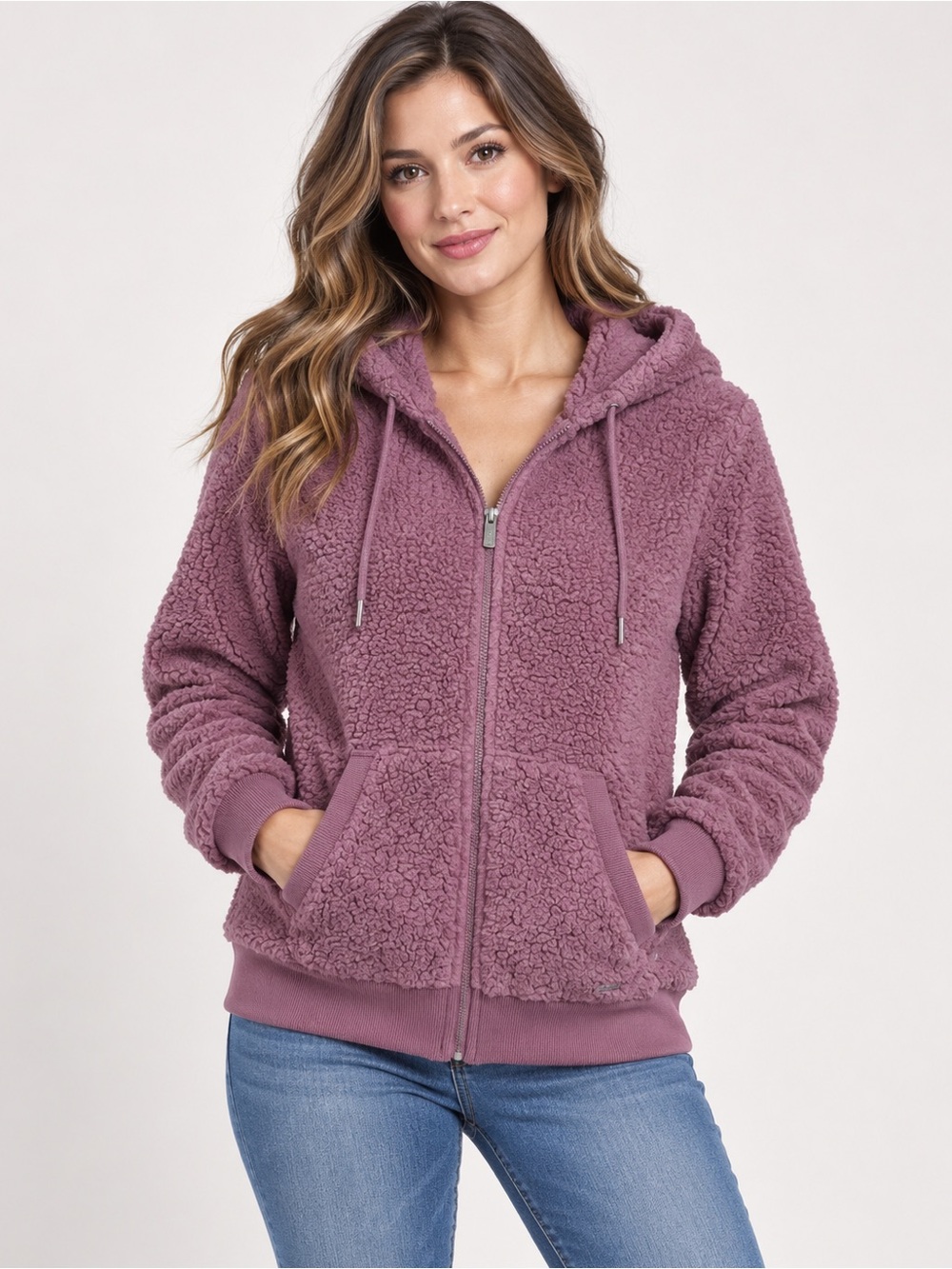 NWT Marc New York Cozy Full-Zip Hooded Teddy Jacket - Mauve